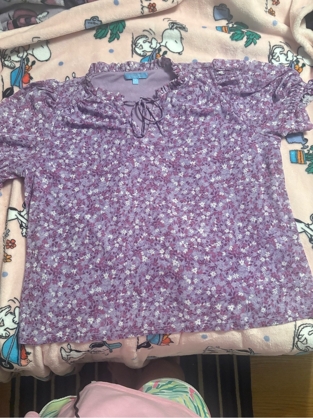 Draper James Lavender Floral Ruffle Tie Blouse